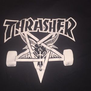 small black and white thrasher shirt